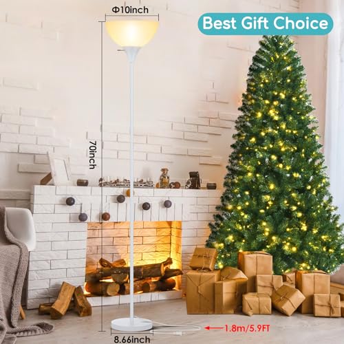 Floor Lamp LED Standing Lamps with White Plastic Shade (White)
