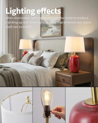 22 Inch Red Ceramic Table Lamps Set of 2 (H22" Red Ceramic + White Shade (2 Pack) / H22 × ∅12.2 inch)