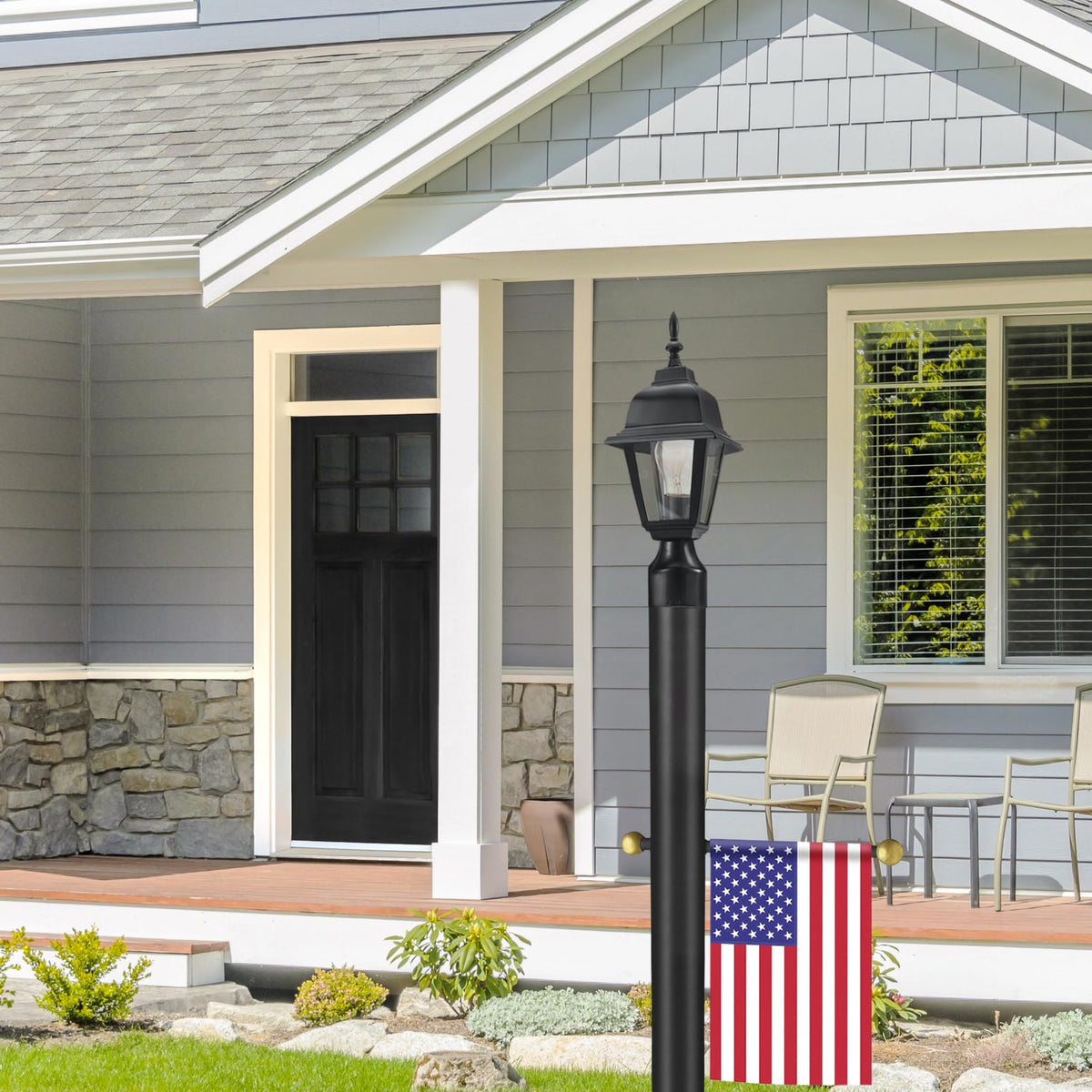Maple Street Outdoor Post Light and Lamp Post (Black)
