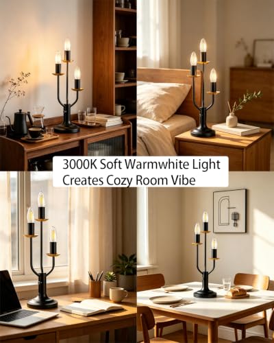 Vintage Black Candelabra Table Lamp Dimmable Gift E12 Bulbs Included (18-Black-Candelabra-3U)