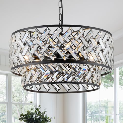 24" Black Crystal Chandelier (Big Drum Black)
