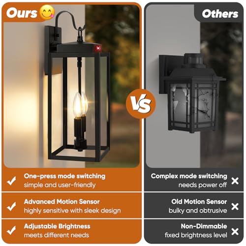 2 Pack 17.5" Upgraded Motion Sensor Outdoor Wall Lights (Matte Black / 17.5")