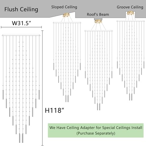 W32 x H120 Glam Chandelier with LED Bulbs Square Chandeliers (Gold / Square W32" X H118")