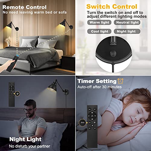 1 Pack Plug in Wall Sconce with Remote Control (Black-1 PACK(Bulb+Remote))