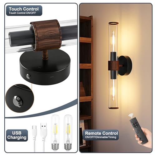 Black Walnut Battery Operated Wall Sconces Set of 2 (Black Walnut)