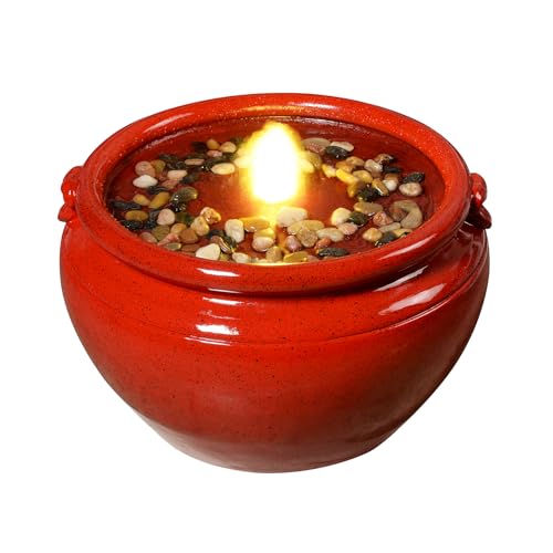 Red Glazed Resin Outdoor Water Fountain with LED Lights (Red Round Flow Fountains)