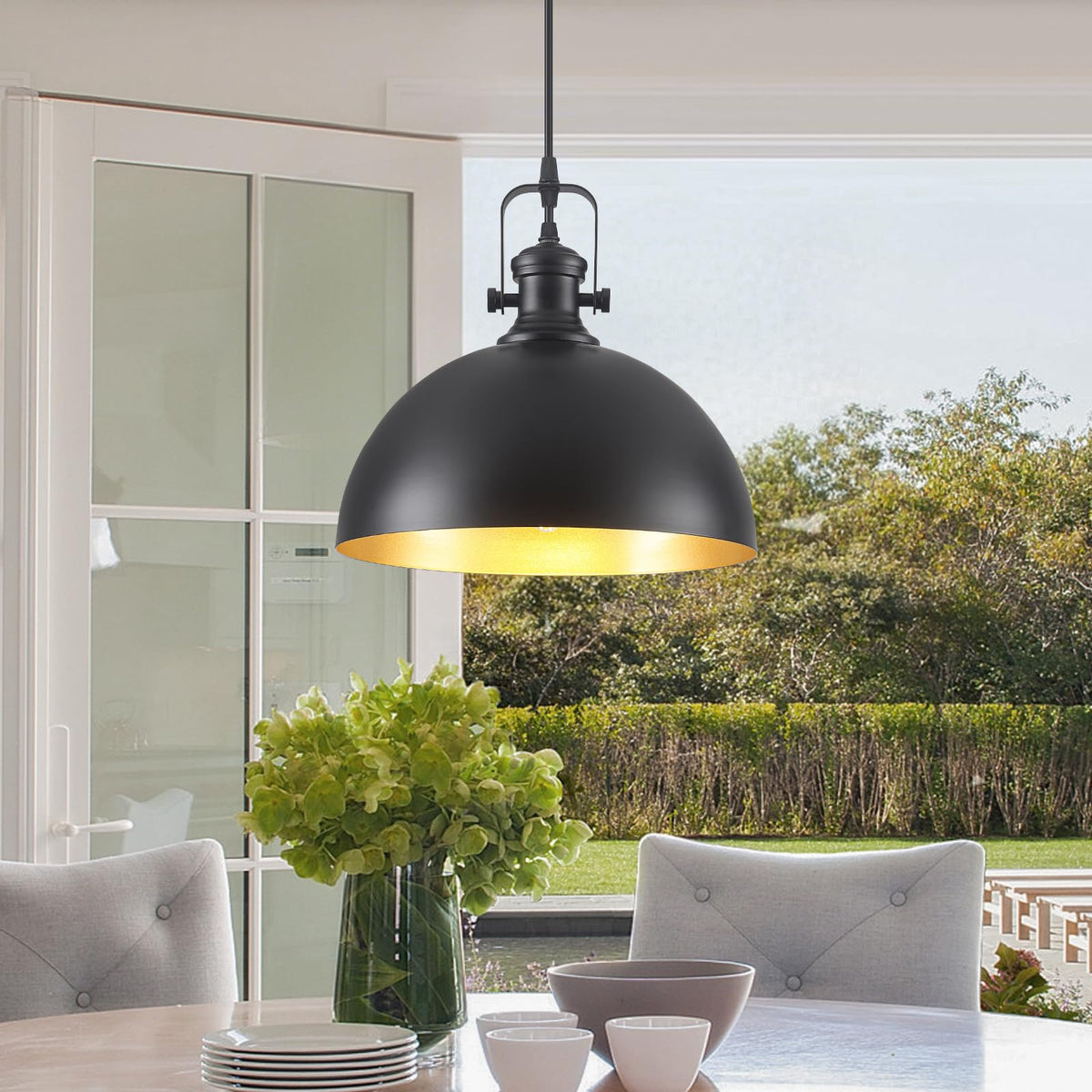 Black Pendant Lights Kitchen Island 2 Pack (Black+Gold / 11.8in-2 Packs)
