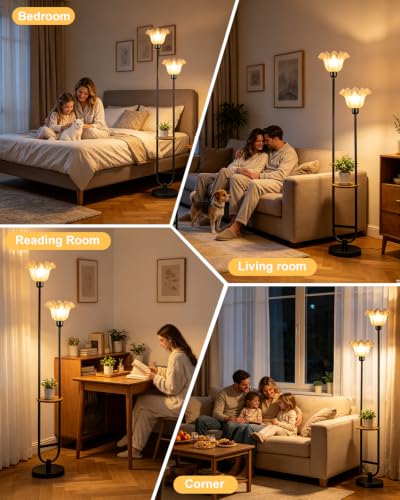 Dimmable Flower Floor Lamp for Living Room (2U-L-Black)