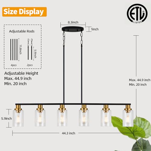 Island Light for Kitchen (6-Light / Black & Gold)