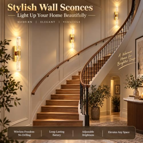 15 Inch Battery Operated Wall Sconces Set of two with 10000mAh Battery (Gold -15-10000)