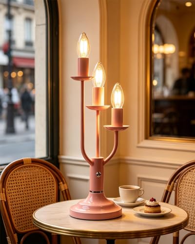 Pink Candelabra Table Lamp Dimmable Warmwhite 3 Bulbs Included (04-Pink 3-Light Candelabra)