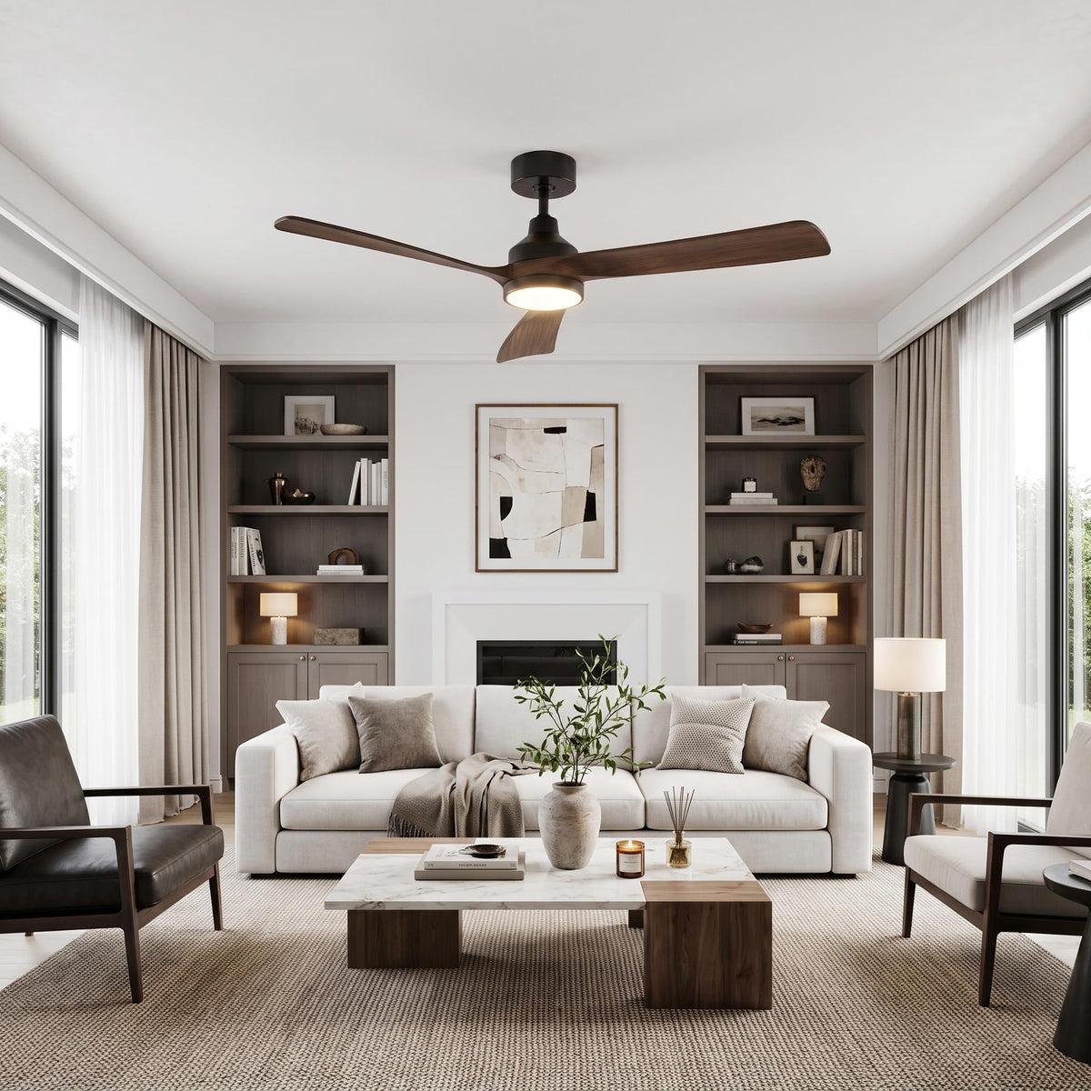 52 Inch Ceiling Fan with Lights (black & walnut / 52 Inch)