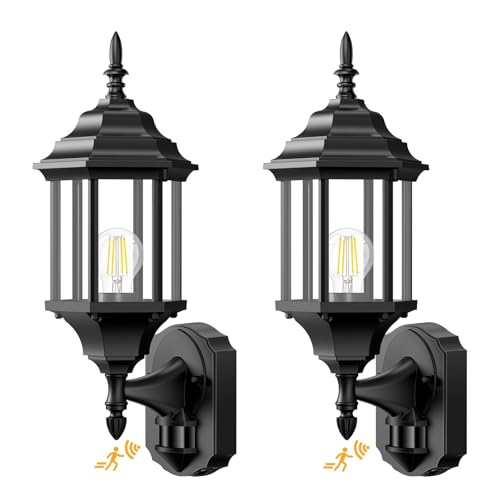 Motion Sensor Outdoor Wall Light Fixtures (2 Pack - Black)