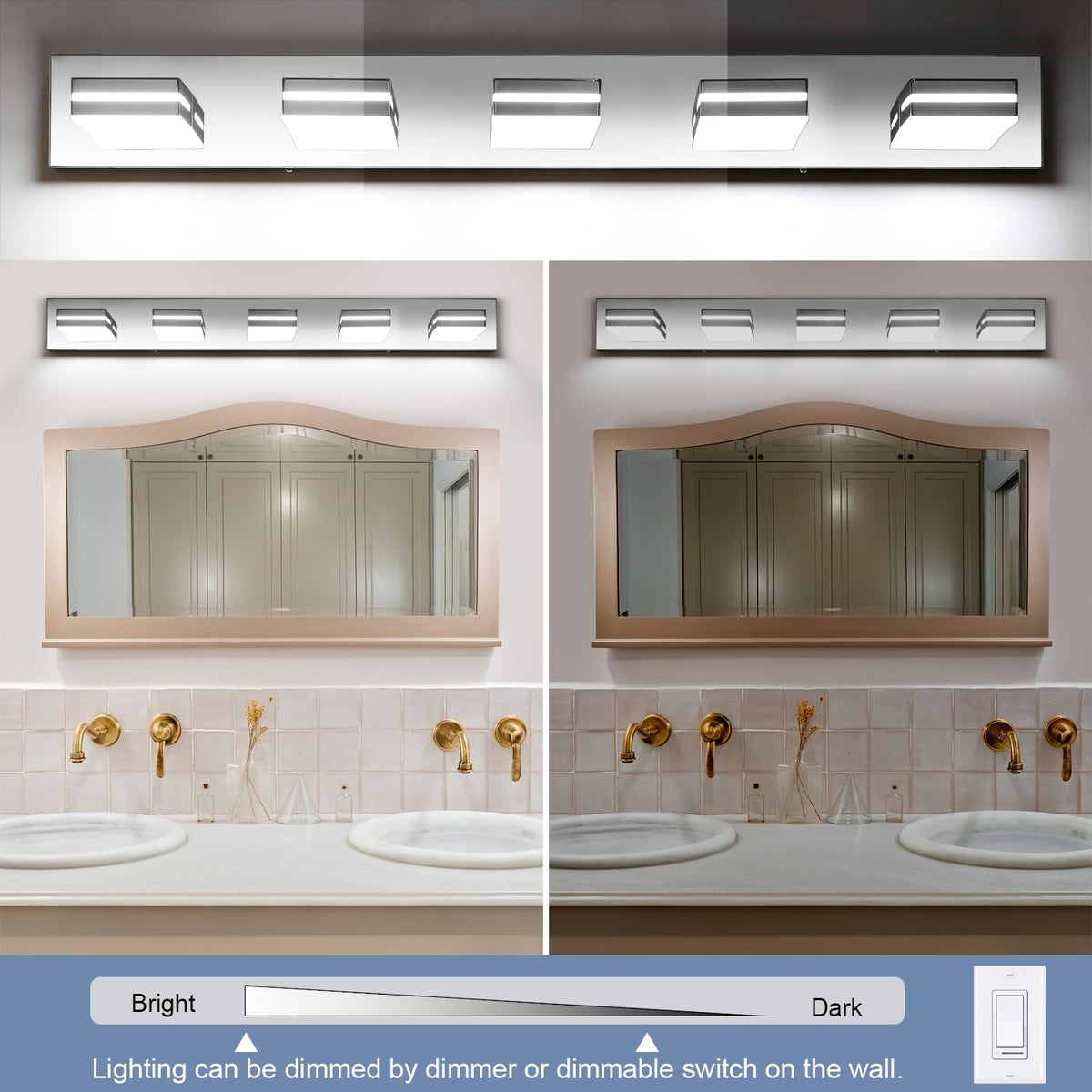 LED Modern Bathroom Vanity Light Fixtures (5-Light, 40-Inch / Chrome, 100%-0% White)