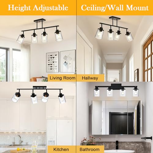 4 Light Black Farmhouse Track Lighting Fixtures Ceiling (Black / 4 Light)