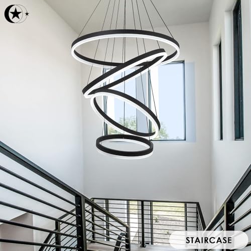 LED Modern Chandeliers 4 Rings for Dining Room Entryway (Black / 4-rings/D23.6in)
