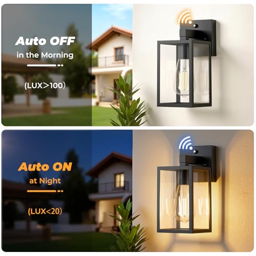2 Pack Dusk to Dawn Outdoor Wall Light Fixtures (Black)