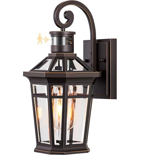 Motion Sensor Porch Lights Outdoor Wall Mount (Oil Rubbed Bronze(Gold Trim) / 1-pack)