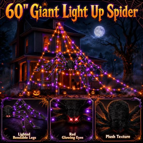 550 LEDs Halloween Decorations Outdoor Spider Web Lights with Spider (Giant Spider Web Lights)