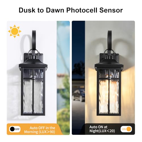 2 Pack Dusk to Dawn Outdoor Wall Lights (Black / 19 inch)