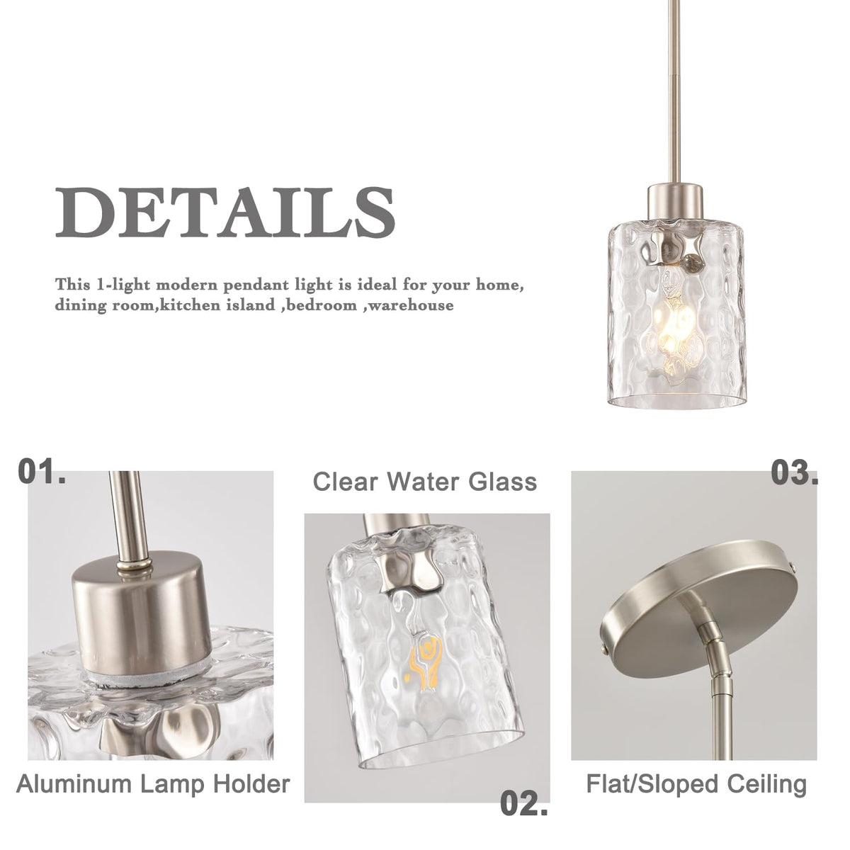 2 Pack Brushed Nickel Glass Pendant Light (2 pack brushed nickel water glass)