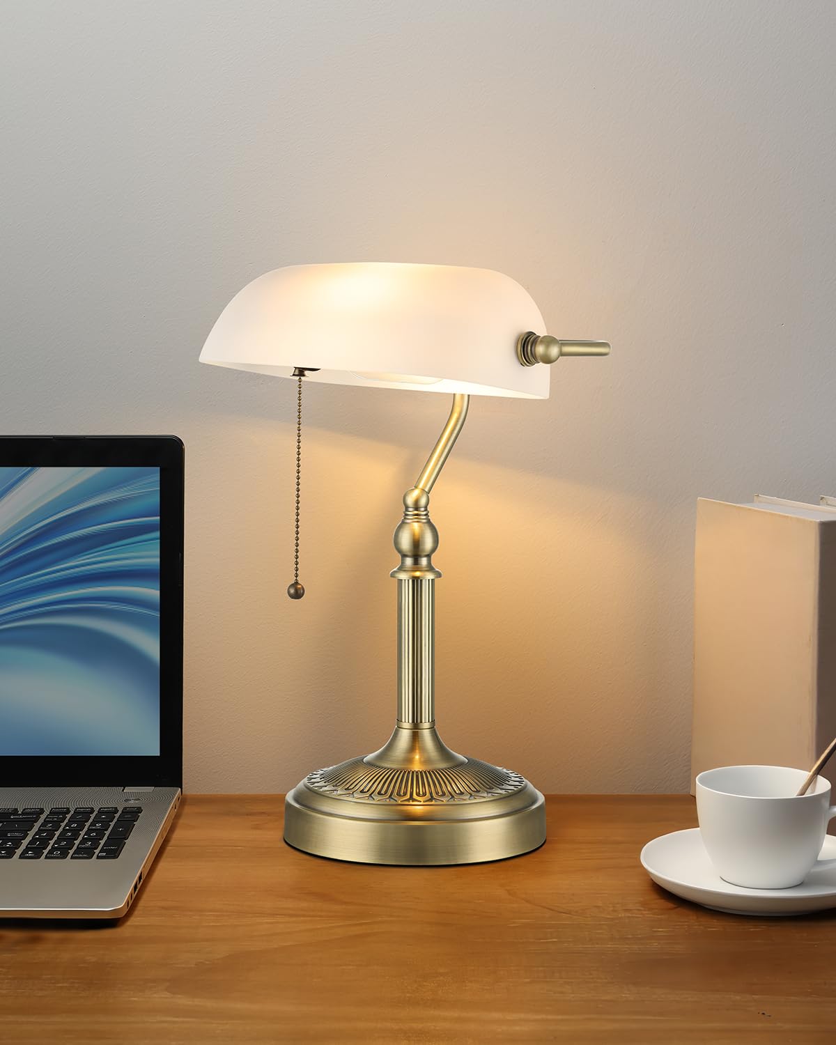 Matted White Traditional Glass Bankers Desk Lamp (Matted White-Simple / Simple style)