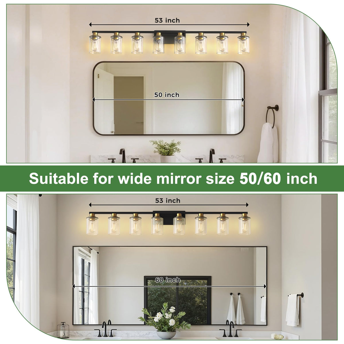Bathroom Vanity Light Fixture 55 Inch 8 (Black and Gold / 8-Light)