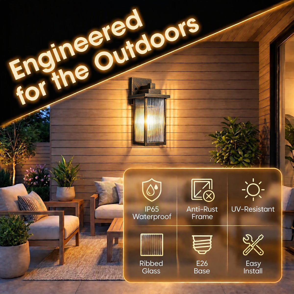 15" Black Brush Gold Outdoor Wall Light (Black Brush Gold / 15''-1 Pack)