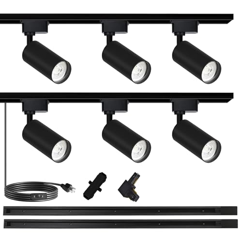 J&L Type LED Track Lighting Kit Dimmable Adjustable Angle Light Heads (Black)