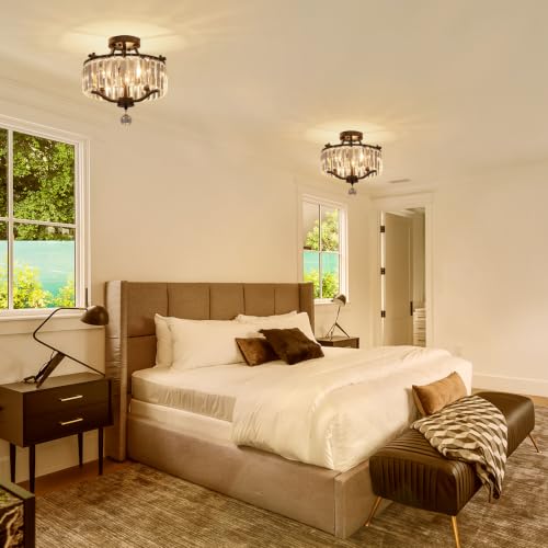 Crystal Black Chandeliers Modern Farmhouse Small Chandelier 12.2 Inch 3 (055-Black)