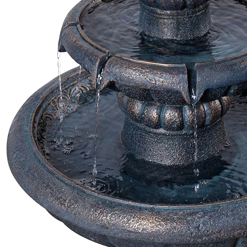 Deluxe Pineapple Pedestal 2 Tiered Floor Waterfall Fountain with Pump for Outdoor Patio Garden Backyard Decking