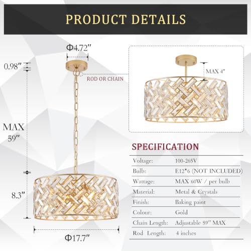 18" Gold Crystal Chandelier (Large Gold)