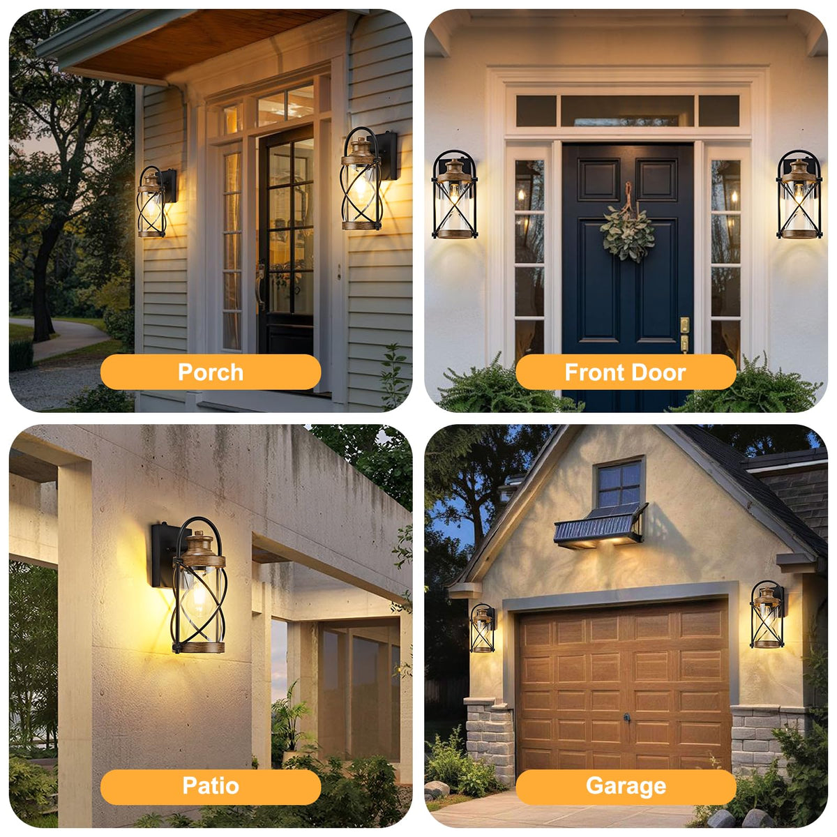Dusk to Dawn Outdoor Wall Lights Fixtures (Wood Grain / 12.8''(2-Pack))