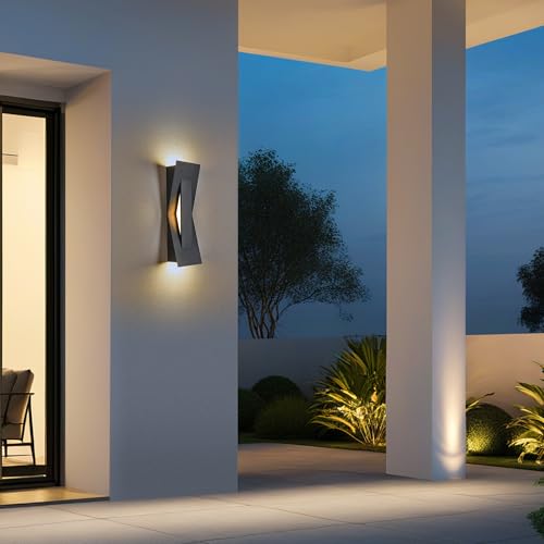 Modern Dimmable LED Up Down Wall Light (1 Pack Textured Black)