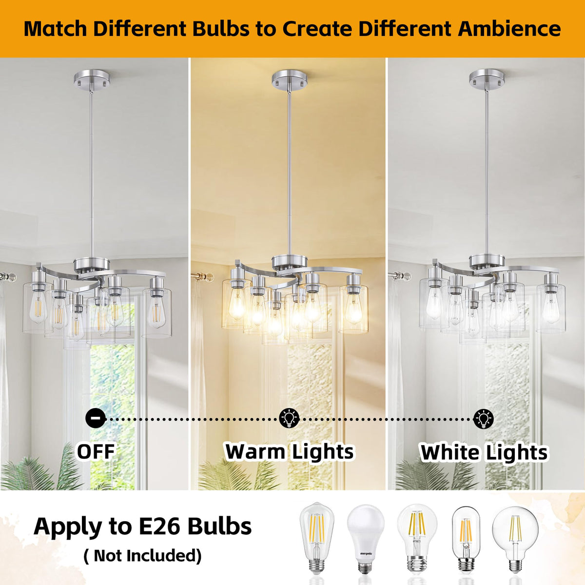 6 Light Modern Chandelier (Brushed Nickel)