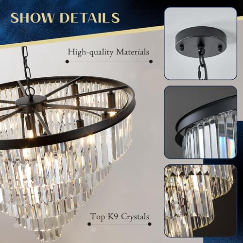 Black Crystal Chandeliers 16 Lights 30" Luxury Round Chandelier (Black / Large-30”)