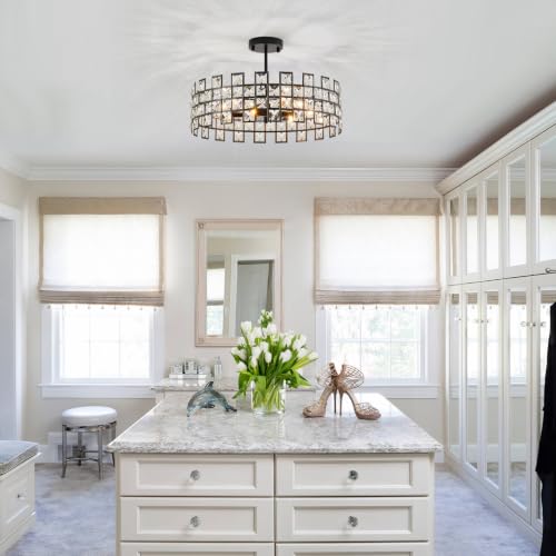 Black Crystal Semi Flush Mount Ceiling Light (Large Matte Black)