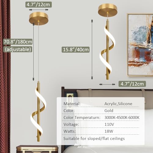 Gold Modern Led Pendant Light (Gold,Dimmable)