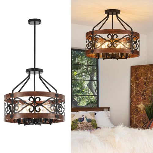 Farmhouse Drum Pendant Light Chandeliers for Dining Room