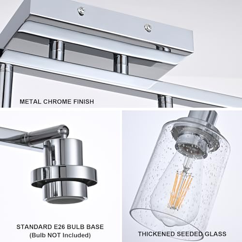 3 Light Chrome Track Light Fixture Ceiling Track Lighting Heads with Seeded Glass Chrome Multi (Chrome / 3-Light)