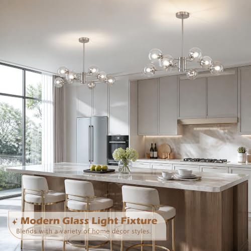 8-Light Mid-Century Modern Nickel Sputnik Chandeliers Dining Room (Clear, Nickel, L)