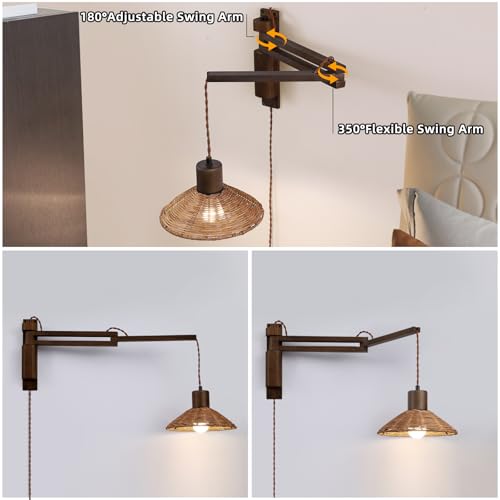 Plug in Wall Lamp (Brown Wood)