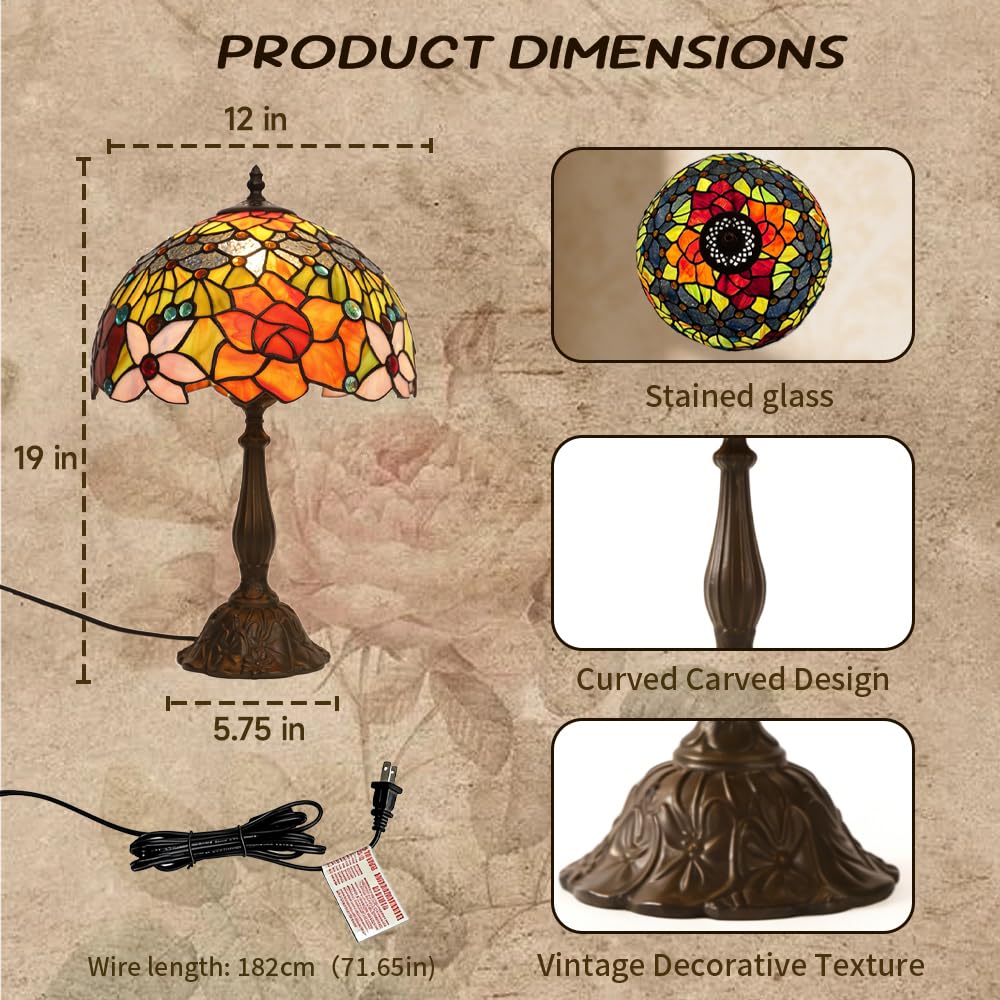 Rose Tiffany Style Stained Glass Table Lamp (Stained Glass Lamp C)