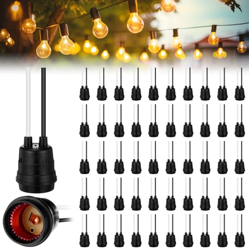 50 Pcs Black Pigtail Lamp Holder Light Sockets E26