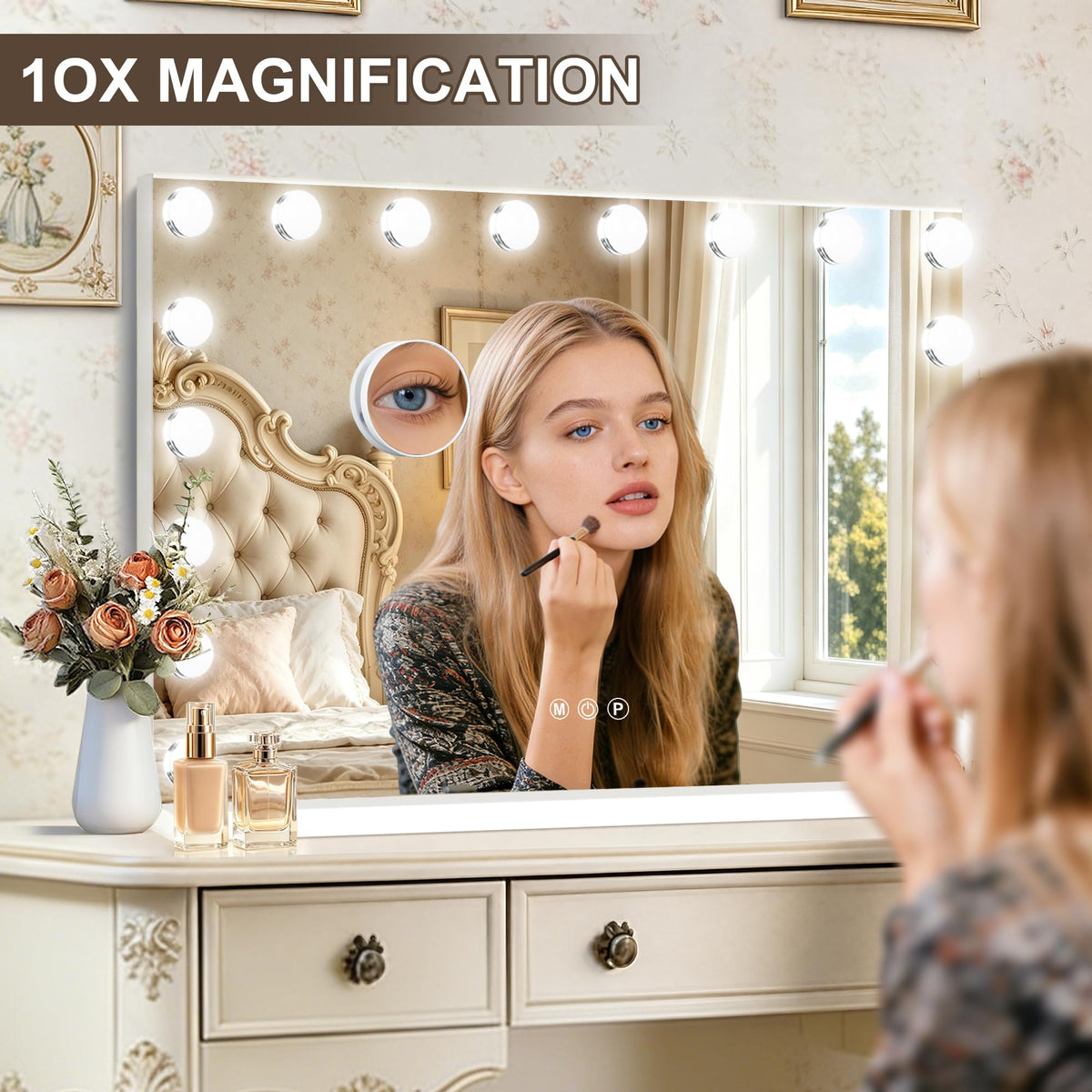 Hollywood Vanity Mirror with Lights (White / 36"L x 24"W)