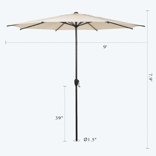 9FT Lyon Outdoor Patio Umbrella Outdoor Table Umbrella with Push Button Tilt and Crank Market Umbrella 8 Sturdy Ribs UV Protection Waterproof for Garden Deck Backyard Pool Beige (9 FT(8 Ribs) / Beige)