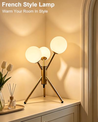 Tripod Globe Table Lamp for Bedroom Dimmable G9 Bulbs Included (07-Gold-Globe-Tripod Sputnik)