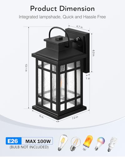 Porch Lights Outdoor (Black / Dusk to Dawn Sensor-2 Pack)