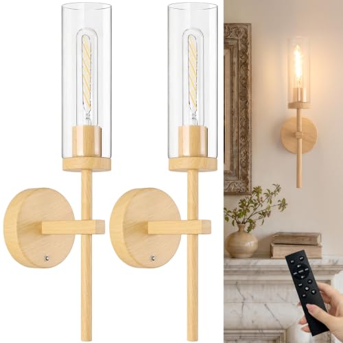 Battery Operated Wall Sconces Set of 2 (Beech & Clear)