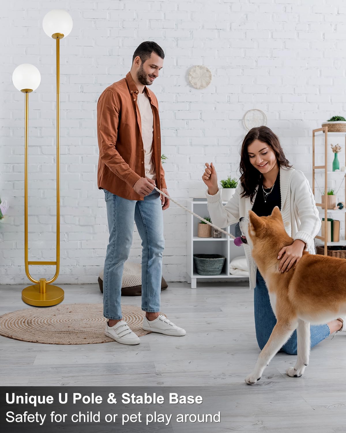 63IN Dimmable Floor Lamp with Shelf (Gold-2U)